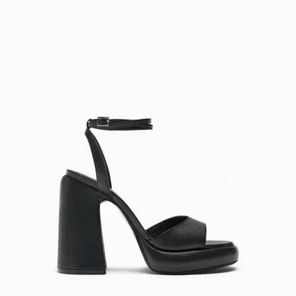 ZARA HIGH-HEEL PLATFORM SANDALS BLACK SIZE 63307/110